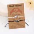 Juego de pulseras trenzadas Yin Yang Pez en color negro y blanco para mejores amigos - Pez Tai Chi Negro Y Blanco Cordón Encerado Tarjeta Paquete
