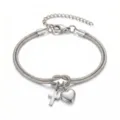 Roestvrijstalen dubbele slangenketting armband met kruis en hart hangers, verstelbare maat. - Eenvoudige Stijl / Goud
