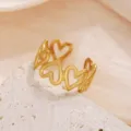 Edelstahldraht 18K vergoldet hohl Herz offener einstellbarer Ring Damen Schmuck Detail - 1 Stück / Herz-Medaillon-Ring