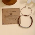 Vista detallada de la pulsera de código Morse de piedra natural con cuentas de acero inoxidable. - Pulsera 17 de Cumpleaños con Código Morse Plateado / Con Tarjeta