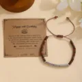Pulsera trenzada de cumpleaños de piedra natural y acero inoxidable para mujeres - Pulsera 19 de Cumpleaños con Código Morse Plateado / Con Tarjeta