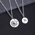 Ensemble de collier pendentif pissenlit en acier inoxydable, détail de bijoux tendance. - Ensemble Collier Disque Pissenlit 2 Pièces