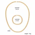 Set di collana e bracciale con catena cubana in acciaio inossidabile dorato, 60cm 21cm. - Set Collana e Bracciale d'Oro / Oro 18K / Oro