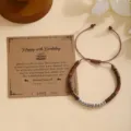 Pulsera de cumpleaños con código Morse de piedra natural y cuentas de acero y tarjeta. - Pulsera 45 de Cumpleaños con Código Morse Plateado / Con Tarjeta
