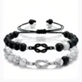 Couple natural stone bracelets black matte white turquoise infinity knot matching set jewelry - Concentric Knot / 1 Pair/Pack / Black Silver Accessories
