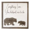 Plaque murale en bois ours décoration rustique panneau suspendu avec citation inspirante - 22x22x0.5cm / Ours paysage