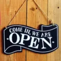 Vintage wooden open sign double-sided hanging door plaque for shop, bar, and wall decor. - Black