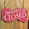 Vintage wooden hanging door sign with English text for bar store wall decoration. - Red