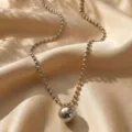 Edelstahl Kugelketten Halskette mit grossem runden Anhanger elegante Modeschmuck Damen - Perlenanhänger Kleine Silberperlenkette / Silber