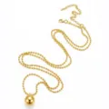 Edelstahl 18K vergoldete Kugelkette Halskette mit massivem runden Anhänger Detail Ansicht - Perlenanhänger Kleine Goldperlenkette / Gold