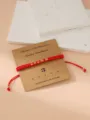 Red woven Morse code number 3 bracelet with gold beads on card, chic couple jewelry. - Morse Code 3 Red Braided Bracelet with Card