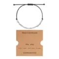 Adjustable black wax cord Morse code bracelet with metal beads and handmade card display. - Morse Code Style C / Silver
