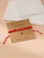 Adjustable handmade red braided Morse code number bracelet with shiny golden beads. - Morse Code 6 Red Flat Knot Cord Bracelet with Card