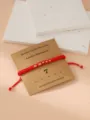 Red braided Morse code bracelet with gold beads lucky number 7 handmade cord jewelry gift - Morse Code 7 Red Flat Knot Cord Bracelet with Card