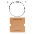Adjustable black wax cord Morse code bracelet with metal beads and kraft paper card. - Morse Code Style E / Silver