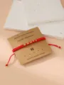 Red braided Morse code number bracelet with gold beads, elegant handmade gift jewelry piece. - Morse Code 8 Red Flat Knot Cord Bracelet with Card