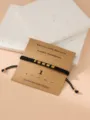 Morse code braided bracelet with metal beads, chic lucky number minimalist design for daily. - Morse Code 1 Black Flat Knot Bracelet with Card
