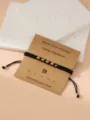 Morse code bracelet black braided rope with gold beads lucky number 9 handmade jewelry item for men women - Morse Code 9 Black Flat Knot Cord Bracelet with Card