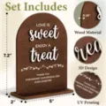 Wooden wedding arch table sign detail view showing dimensions, 3D design and UV printing. - Table Sign Style 1