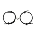 Set van twee zwarte gevlochten armbanden met magnetisch hart, verstelbare set voor stelletjes - Hart Zwart Paar