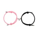 Juego de pulseras de pareja magnéticas de cuerda trenzada con dije de corazón a juego. - Corazón Negro y Rosa Par