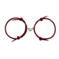 Conjunto de pulseras de cuerda roja magnética para parejas, corazón de aleación. - Corazón Burdeos Par