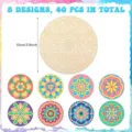 Tranches de mandala en bois inachevées kit d'artisanat de copeaux ronds huit motifs. - Groupe 1 (paquet unique)