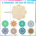 Tranches de bois mandala inachevées ensemble DIY, 8 designs, 40 pcs, déco murale 10cm. - Groupe 3 (paquet unique)