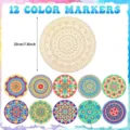 Disque rond en bois mandala non fini avec divers exemples de motifs peints 20 cm - Groupe 8 (1 pièce)