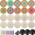 Kit de peinture sur tranches de bois mandala DIY avec marqueurs et pads pour déco murale. - Groupe 9 (1 pièce)
