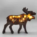 Holz Elch Figur mit LED Lichterkette Wald Silhouette Weihnachtsdeko Tischdeko Wohnen - Hirsch & Licht