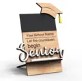 Wooden graduation countdown chalkboard sign tabletop decor with cap design for school party. - Style B