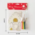 Christmas DIY wooden house painting board set with colorful markers and hanging rope. - Christmas Hut