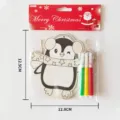 Christmas DIY wooden penguin painting board set with colored markers, kids educational craft. - Penguin