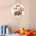 Thanksgiving autumn pumpkin wooden door sign, rustic maple leaf wall hanging decor - 30*30*0.5cm