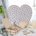 Set de libro de firmas de boda de madera en forma de corazón, decoración rústica detalle. - Mesa de Firma de Corazón / Embalaje Caja Premium