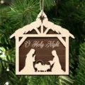 Wooden Nativity scene Christmas hanging ornament detail, rustic holiday tree decoration. - Style 4
