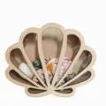 Scatola portaoggetti in legno a forma di conchiglia decorazione spiaggia organizer da scrivania - 15.5 x 17.7 cm / Colore legno naturale B