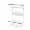 Étagère de rangement magnétique pour réfrigérateur avec barres en bois et crochets. - L / Blanc