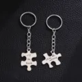 Stainless steel couple puzzle keychain set with engraved matching love quotes for lovers. - I'll be Waiting Style / 2PCS / Silver