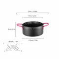 Mini non-stick tempura deep fryer pot with pink handles and wire mesh strainer, small size - Black Deep Fryer with Pink Handles