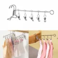 Stainless steel travel clothes hanger with multiple clips, portable design for socks and underwear. - With Clips Style