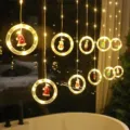 Weihnachts LED Vorhang Lichterkette mit Cartoon Weihnachtsmann und Schneemann für Dekor. - Cartoon Puppe Ring Stil