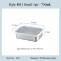 Pequeño recipiente de almacenamiento de alimentos de acero inoxidable 304 de 700ml con tapa. - Poco Profundo Pequeño 1 Unidad (4811)