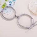 Couple magnetic heart woven rope bracelets set, matching grey friendship bracelets. - Elastic Heart Magnet Style / 1 Pair / Gray