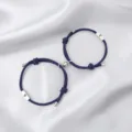 Stainless steel sun and moon magnetic couple bracelets detail, matching rope jewelry for lovers. - Sun & Moon / 2-Piece Set / Dark Blue