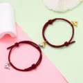 Magnetic couple bracelets with winged heart charms, braided red ropes for lovers and best friends. - Magnetic Heart Pair / 1 Pair / Burgundy