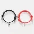 Couple magnetic matching lock and key braided rope bracelet set for lovers jewelry gift style - Key Lock Black And Red Pair