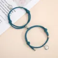 Handmade woven couple magnetic attraction smiley face bracelet set for men and women jewelry - One Pair / Navy Blue