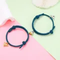 Couple magnetic heart woven rope bracelet set for lovers stylish alloy jewelry gift accessory. - Magnetic Heart Pair / 1 Pair / Peacock Blue
